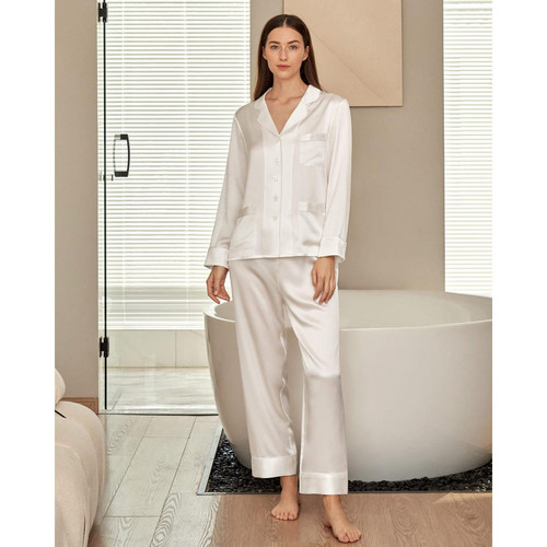 Pyjama en Soie Femme  Liseré Contrastant blanc Lilysilk