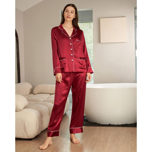 Pyjama en Soie Femme  Liseré Contrastant rouge Lilysilk