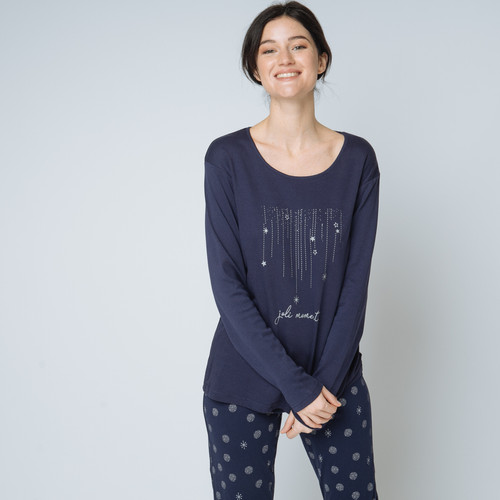 Pyjama deux pièces, pantalon imprimé bleu en coton Iconic