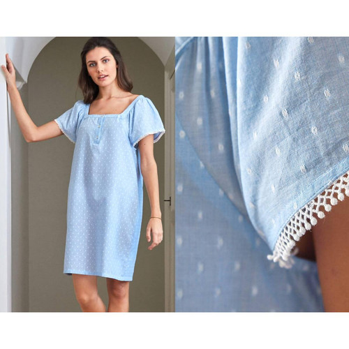 Chemise de nuit  APLUMETI bleu ciel en coton - Becquet - Becquet loungewear femme