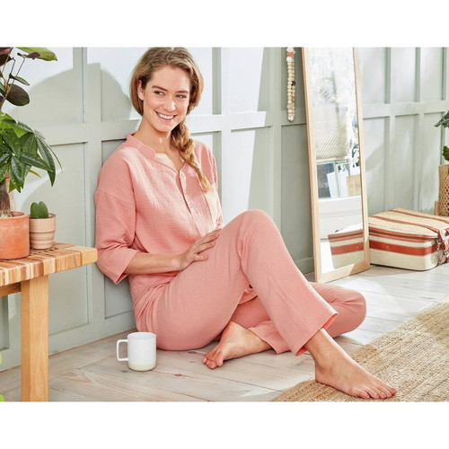 Pyjama GAZELONG rose clair en coton - Becquet - Becquet loungewear femme