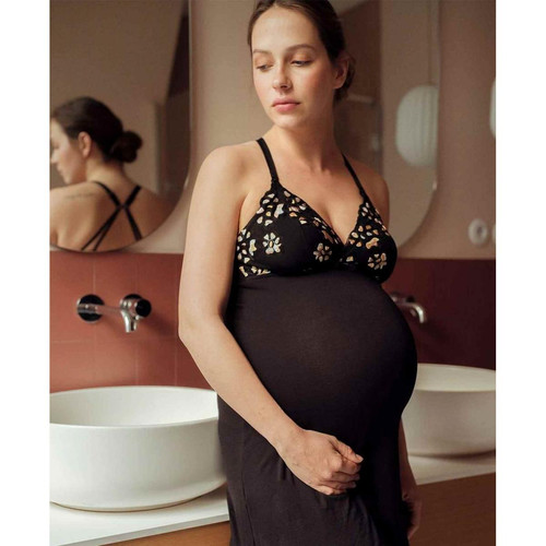 Nuisette de grossesse et d'allaitement noire Cache Coeur  - Nuisettes