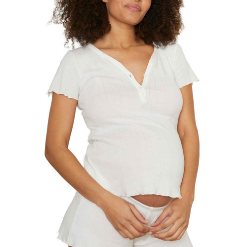 T-shirt de grossesse et d'allaitement - Blanc en coton bio - Cache Coeur - Lingerie et Maillots de bain Cache cœur