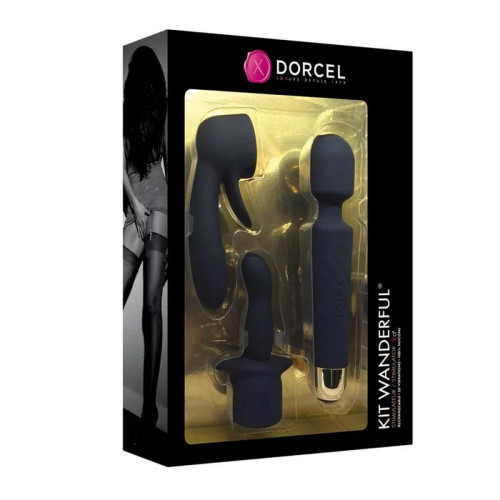 Stimulateur/wand avec embouts interchangeables KIT WANDERFUL - Noir Dorcel  - Sexualite