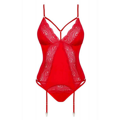 Ensemble 2 pièces - Corset et culotte - Rouge Obsessive  - Lingerie sexy rouge