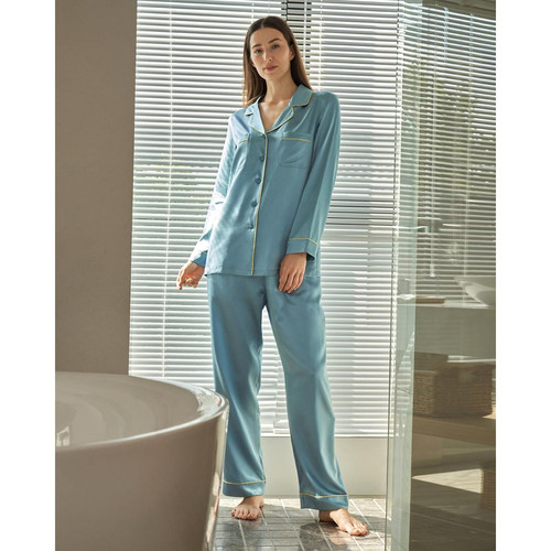 22MM Ensemble Pyjama à Passepoil d'Or en Soie bleu Lilysilk  - Nouveautés Homewear