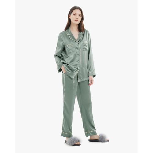 22MM Ensemble Pyjama à Passepoil d'Or en Soie vert foncé Lilysilk  - Nouveautés Homewear