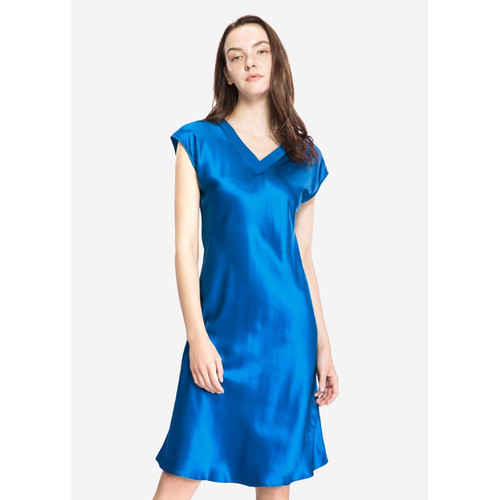 Chemise De Nuit En Soie Col V Manche Ample bleu  - Lilysilk - Pyjama ensemble de nuit