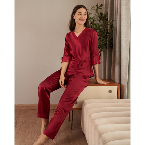 Ensemble De Pyjama En Soie  Dentelle rouge - Lilysilk - Lingerie de nuit et Loungewear