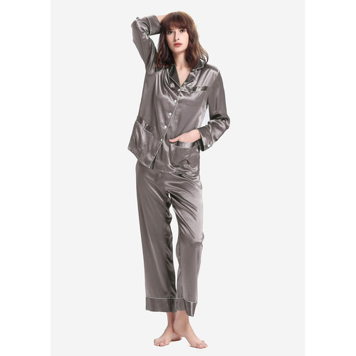 Pyjama en Soie Femme  Liseré Contrastant gris foncé - Lilysilk - Nouveautés Lingerie et Maillot