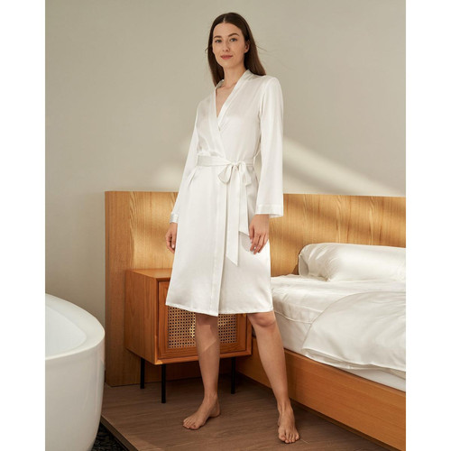 Robe De Chambre Mi longueur 100% Soie Naturelle Classique blanc - Lilysilk - Lilysilk