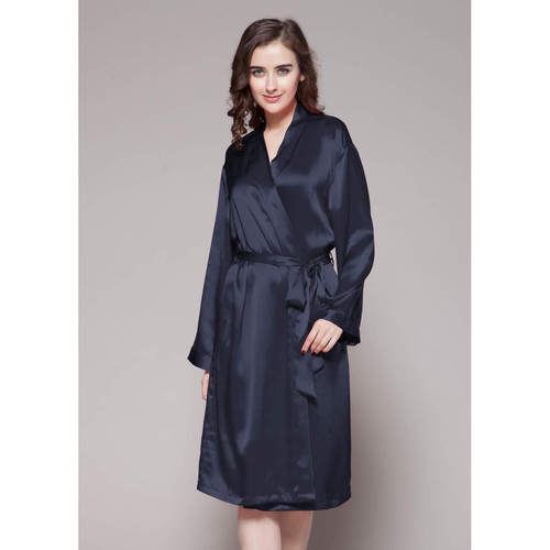 Robe De Chambre Mi longueur 100% Soie Naturelle Classique bleu marine Lilysilk  - Lingerie de nuit et Loungewear