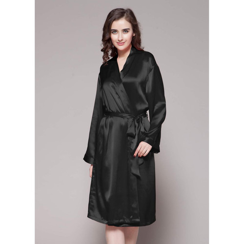Robe De Chambre Mi longueur 100% Soie Naturelle Classique noir Lilysilk  - Pyjama ensemble de nuit