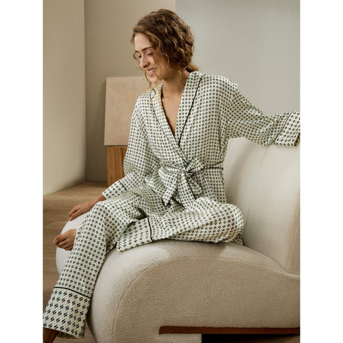 Robe Pena avec pantalon blanc perle en soie LilySilk  - Pyjama ensemble de nuit