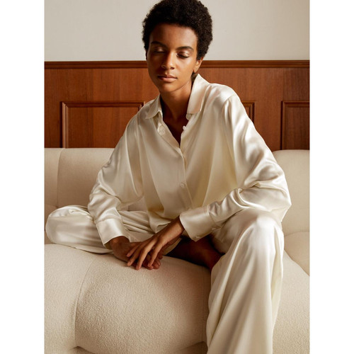 Viola Pyjama surdimensionné en soie blanc Lilysilk  - Nouveautés Nuit & Loungewear