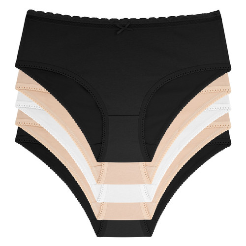 Lot de 5 culottes noire/beige/ivoire/beige/noire en coton bio Dorina  - Inspiration lingerie