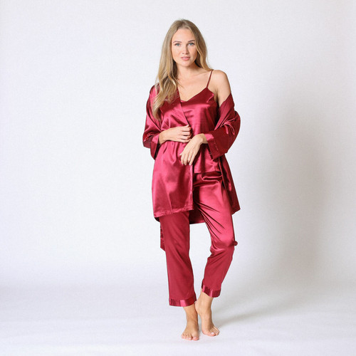 Ensemble pyjama satin et déshabillié Rouge Midnight Lingerie  - Lingerie nuit promotion