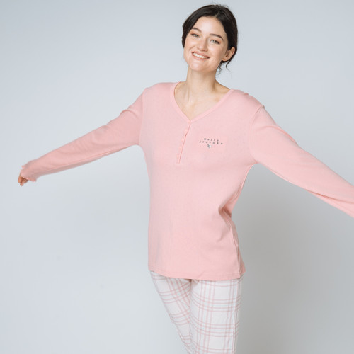 Pyjama deux pièces, pantalon à carreaux rose en coton Iconic  - Lingerie Iconic