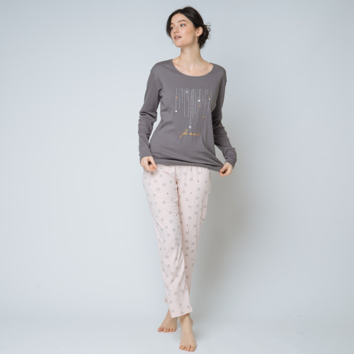 Pyjama deux pièces, pantalon imprimé rose en coton Iconic  - Lingerie Iconic
