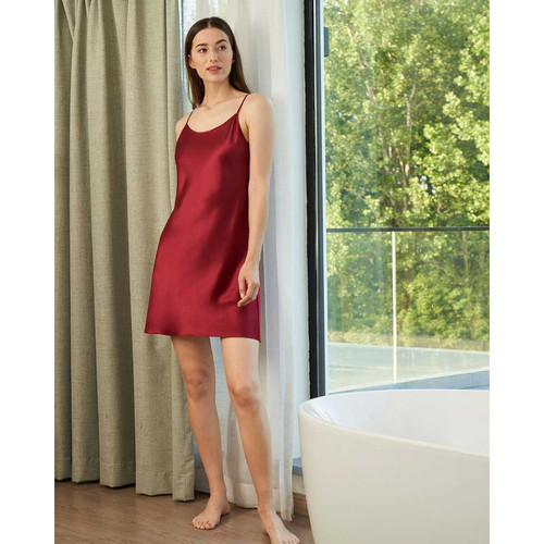 Nuisette Mi Longue En Soie À Fines Bretelles rouge - Lilysilk - Nouveautés Homewear