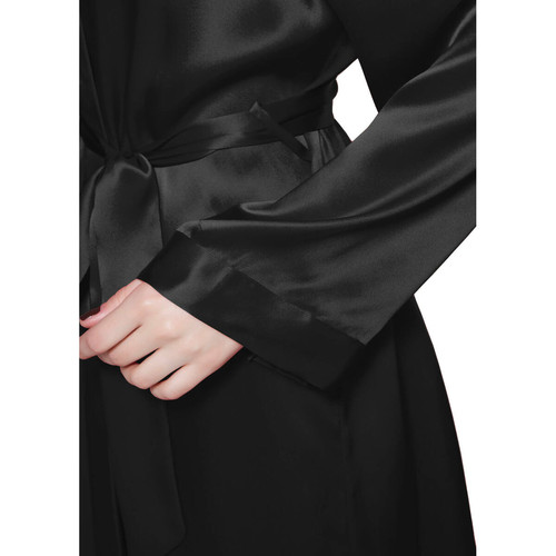 Robe De Chambre Mi longueur 100% Soie Naturelle Classique noir