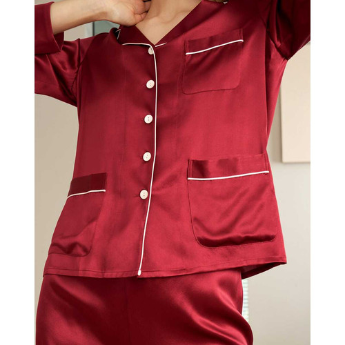 Pyjama en Soie Femme  Liseré Contrastant rouge Lilysilk