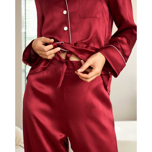 Pyjama en Soie Femme  Liseré Contrastant rouge