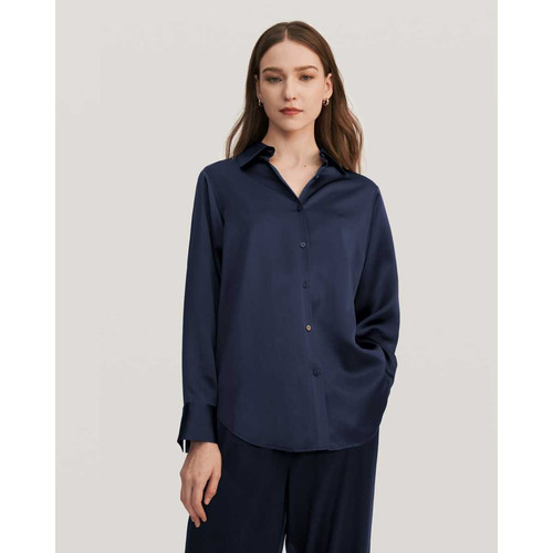 Viola Pyjama surdimensionné en soie bleu marine Lilysilk
