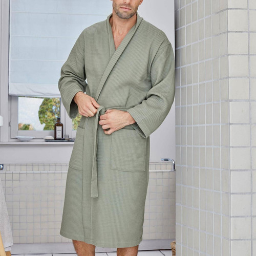 Peignoir de bain vert kaki en coton NID D'ABEILLE   - Becquet - Lingerie de nuit et Loungewear