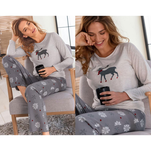 Pyjama CERF  gris pour femme - Becquet loungewear femme