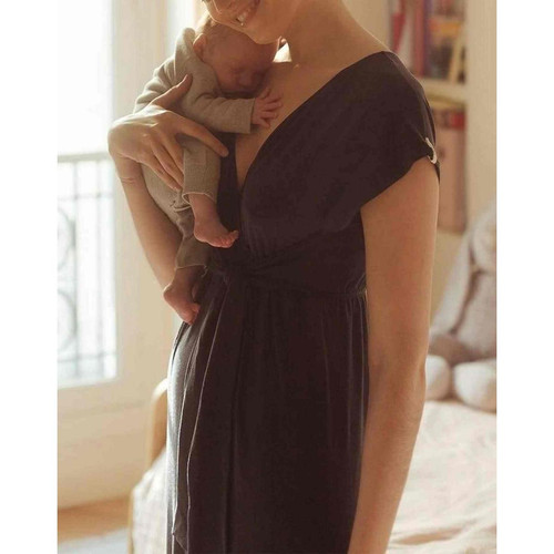 Combi-short grossesse et allaitement bleu en coton Cache Coeur  - Soutiens-gorge allaitement et maternité