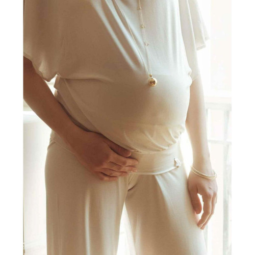 Pantalon de grossesse large 7/8 - Blanc Cache Coeur   - Culottes et shorties maternité