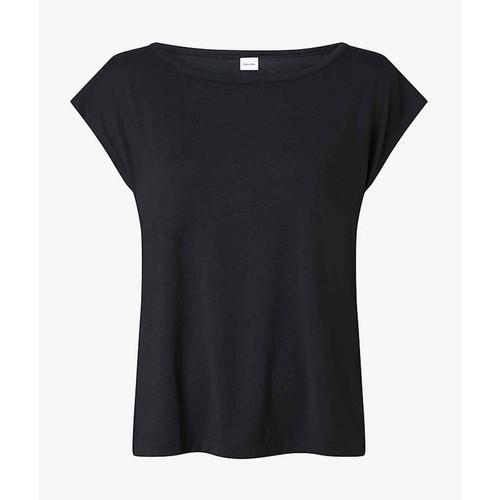 T-shirt col rond large à manches courtes - Noir en coton modal
