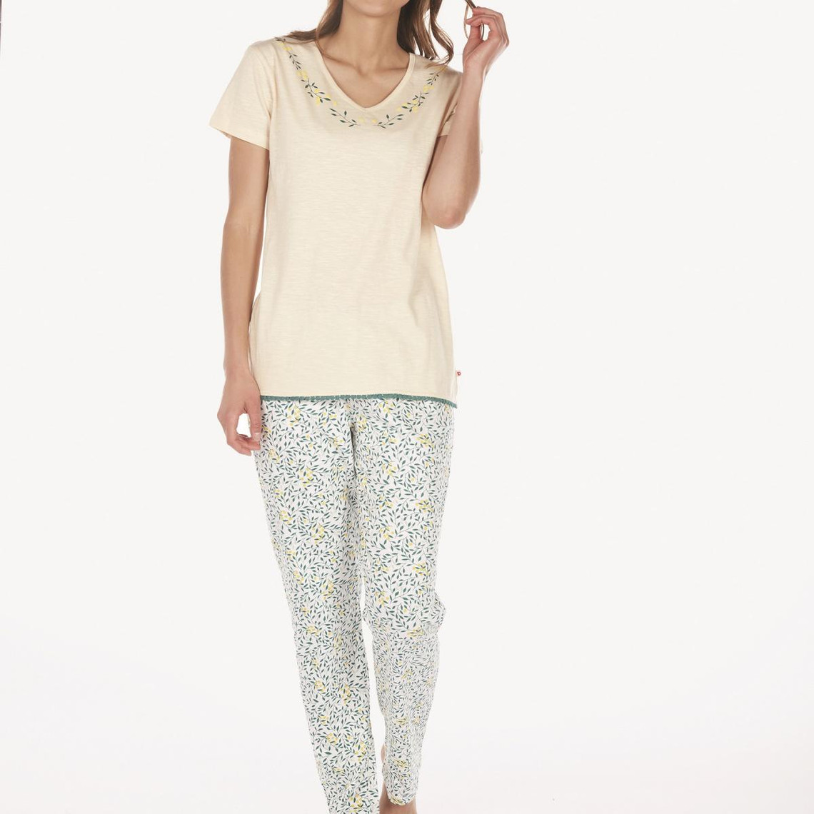Pyjama en coton pour femme beige/imp