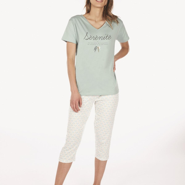 Pyjama en coton pour femme turquoise/ecru Dodo Homewear