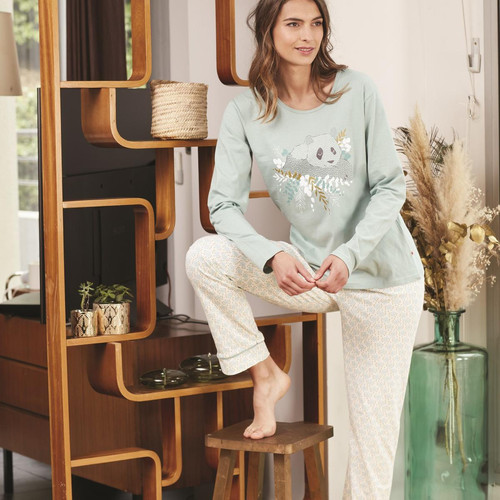 Pyjama femme turquoise/ecru - Lingerie nuit promotion