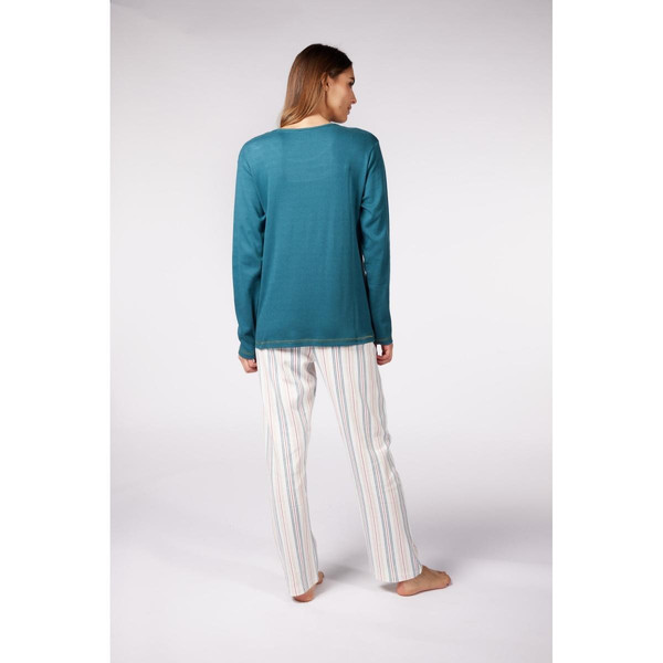 Pyjama Long Femme Vert Imprimé/Blanc à Rayures Verticales Colorés en coton