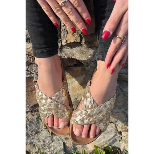 Sandales croisées Femme En Cuir - Doré  Atelier Tropézien  - Beachwear