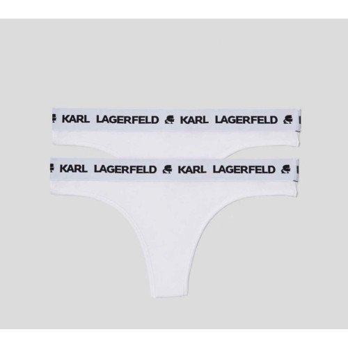 Lot de 2 strings logotés - Blanc - Karl Lagerfeld - Lingerie grandes tailles culottes strings tangas shorties 44 a 46