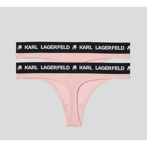 Lot de 2 strings logotés - Rose Karl Lagerfeld  - Culottes, strings et shorty pas chers