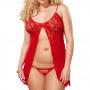 Nuisette Ouverte et String Ficelle Grande Taille Rouge