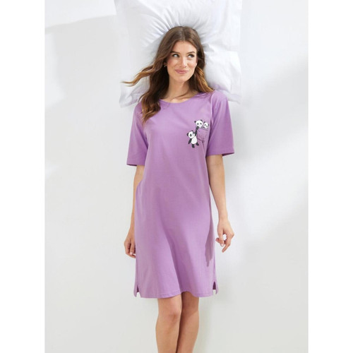 Chemise de nuit à manches courtes imprimée ours - Violet en coton Venca  - Pyjama ensemble de nuit