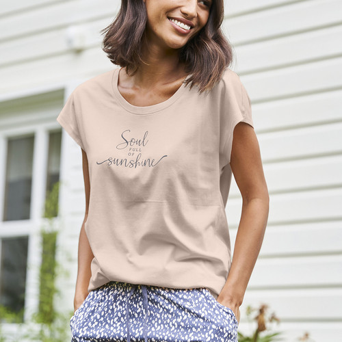 T-shirt abricot en coton - Vivance - Octobre rose
